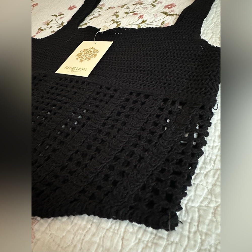 🖤 Rebellion Crochet Knit Tank Top NWT Boho Festival Beach Black Size M Summer. - Picture 7 of 10